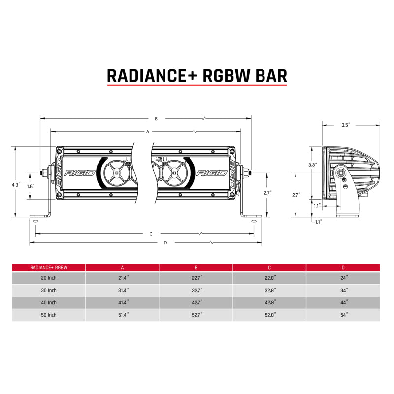 Rigid Industries Radiance+ 50in. RGBW Light Bar Rigid Industries Light Bars & Cubes AXOPROS