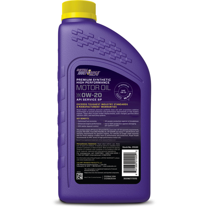 Royal Purple Premium Synthetic High Performance Multi-Grade 0W-20 Motor Oil - 1 Quart Royal Purple Motor Oils AXOPROS
