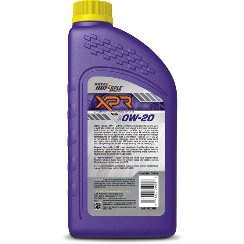 Royal Purple XPR Synthetic Extreme Performance 0W-20 Racing Oil - 1 Quart Royal Purple Motor Oils AXOPROS