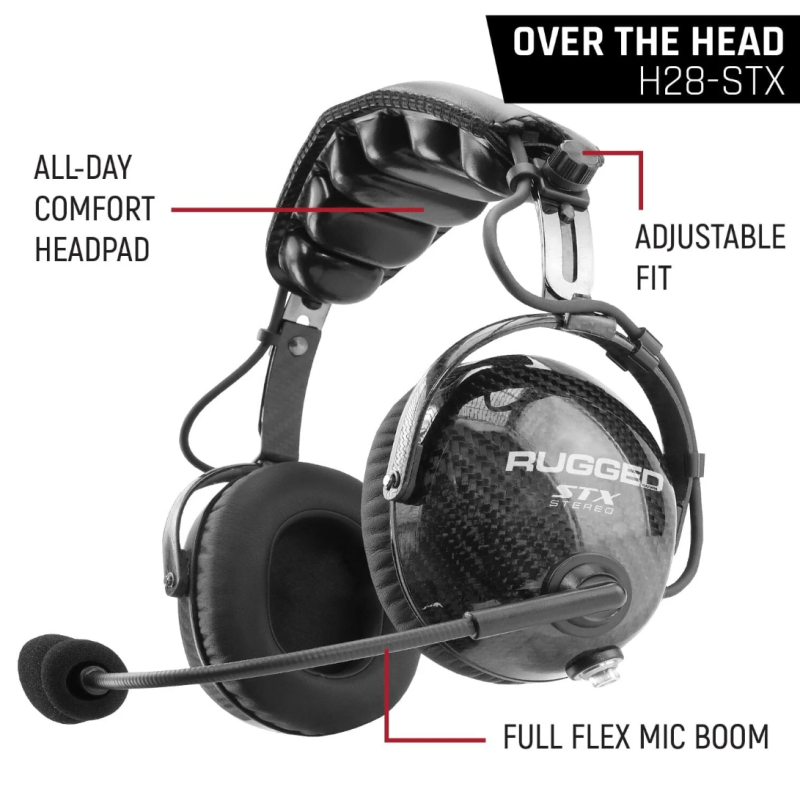 Rugged Radios AlphaBass Carbon Fiber Headset for STEREO and OFFROAD Intercoms Over The Head Rugged Radios Radio Communications AXOPROS