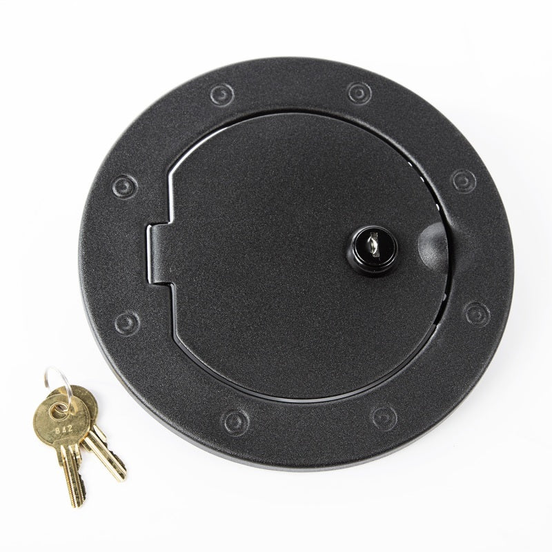 Rugged Ridge 07-18 Jeep Wrangler JK Textured Black Locking Gas Cap Door Rugged Ridge Fuel Caps AXOPROS