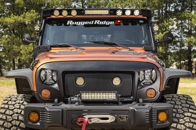 Rugged Ridge 07-18 Jeep Wrangler JK/JKU Textured Black Elite Headlight Euro Guards Rugged Ridge Light Covers and Guards AXOPROS