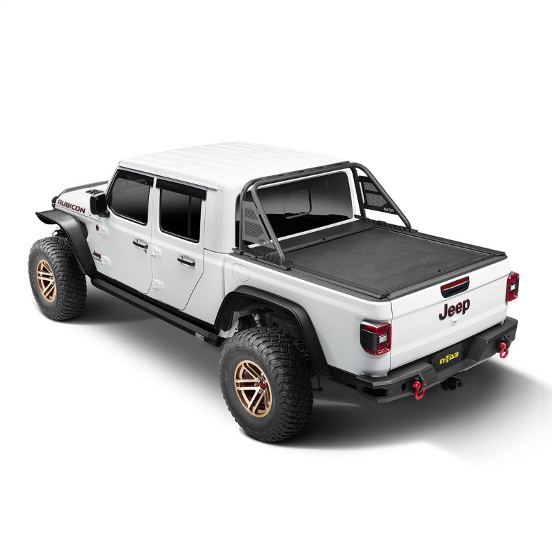 Rugged Ridge 20-22 Jeep Gladiator w/o Trail Rail Sys Armis Tonneau Cover w/Max Track - Tex. Blk Rugged Ridge Tonneau Covers - Hard Fold AXOPROS