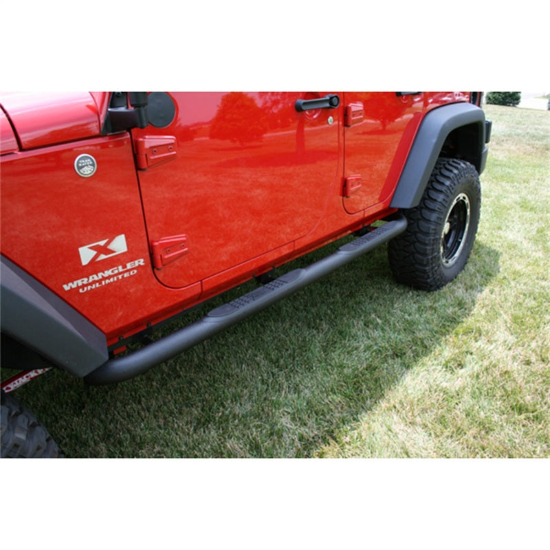 Rugged Ridge 3 In Round Tube Steps Black 07-18 Jeep Wrangler Unlimited JK Rugged Ridge Nerf Bars  AXOPROS