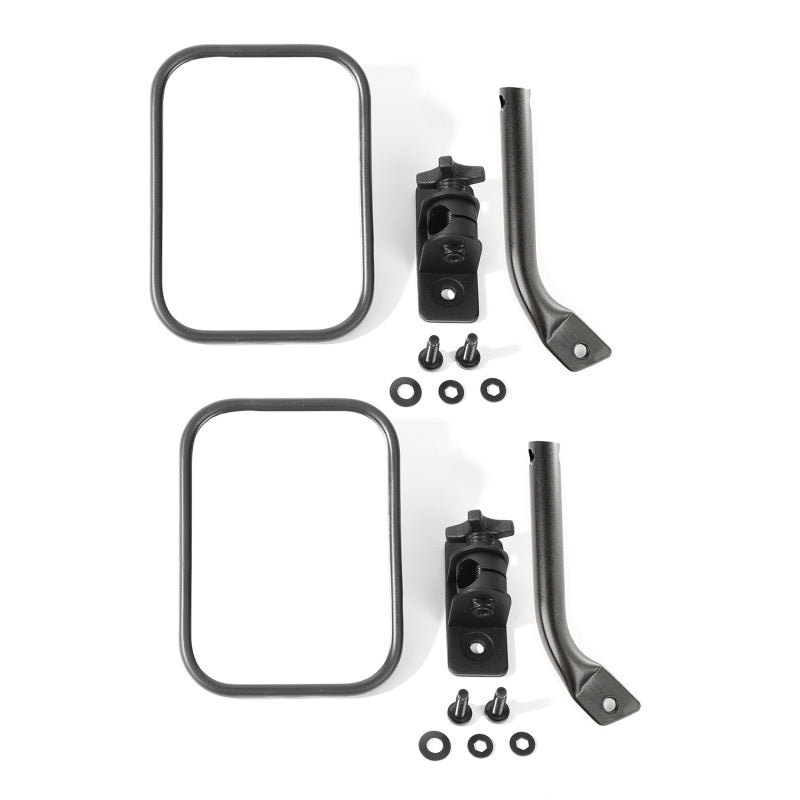 Rugged Ridge 97-18 Jeep Wrangler Textured Black Rectangular Stubby Trail Mirror Kit Rugged Ridge Exterior Trim AXOPROS