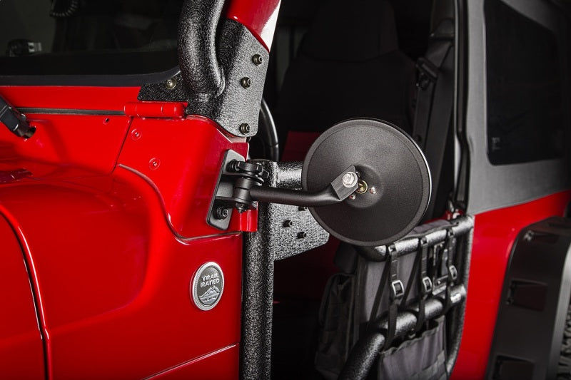 Rugged Ridge 97-18 Jeep Wrangler Textured Black Round Stubby Trail Mirror Kit Rugged Ridge Exterior Trim AXOPROS