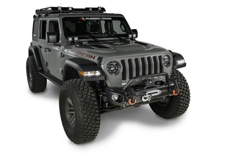 Rugged Ridge Arcus Front Bumper Tube Overrider Black 18-20 Jeep Wrangler JL Rugged Ridge Bumpers - Steel AXOPROS