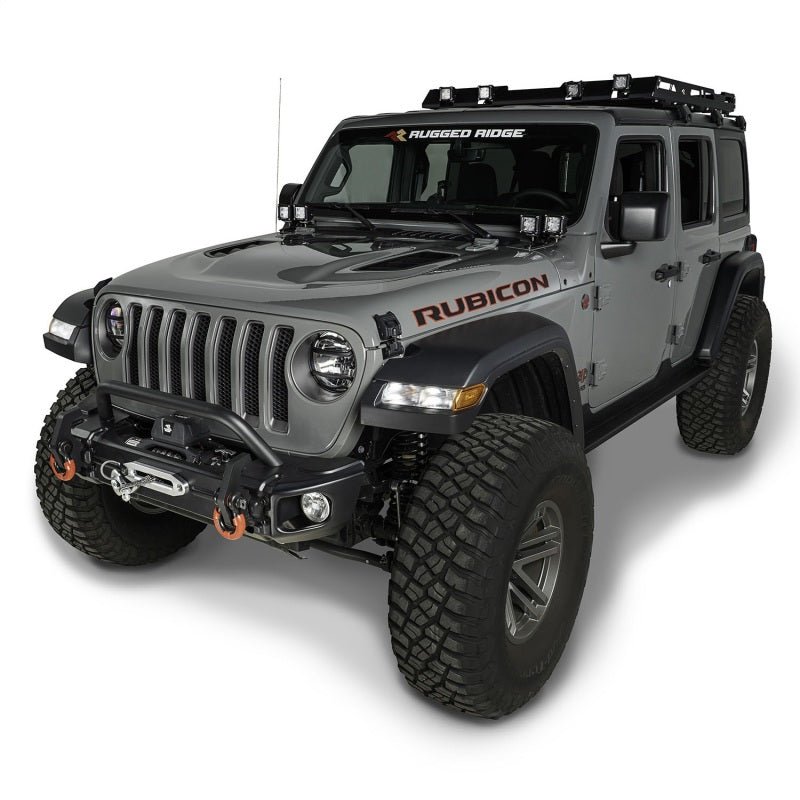 Rugged Ridge Arcus Front Bumper Tube Overrider Black 18-20 Jeep Wrangler JL Rugged Ridge Bumpers - Steel AXOPROS