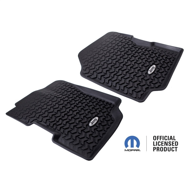 Rugged Ridge Floor Liner Front Black 1976-1995 Jeep Logo CJ-7 / CJ-8 / Jeep Wrangler YJ Rugged Ridge Floor Mats - Rubber AXOPROS