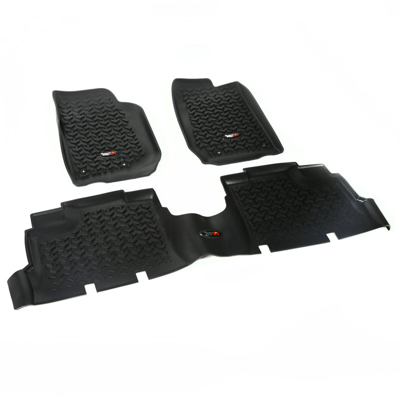 Rugged Ridge Floor Liner Front/Rear Black 2007-2018 Jeep Wrangler JK 4 Dr Rugged Ridge Floor Mats - Rubber AXOPROS