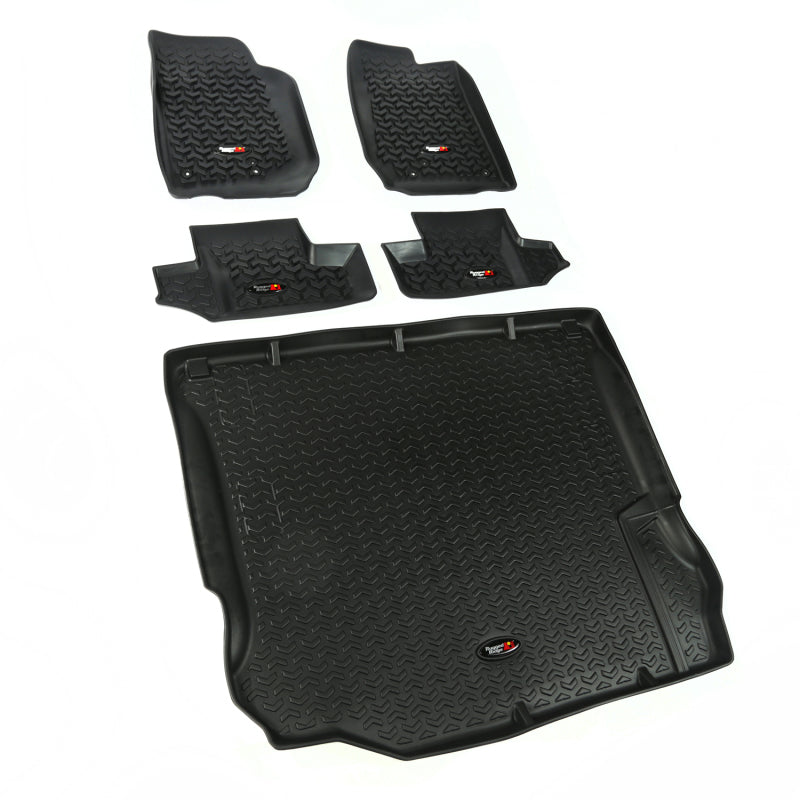 Rugged Ridge Floor Liner Front/Rear/Cargo Black 2011-2018 Jeep Wrangler JK 2 Dr Rugged Ridge Floor Mats - Rubber AXOPROS