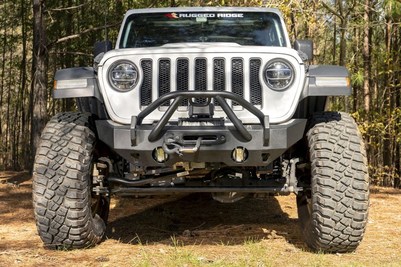 Rugged Ridge HD Bumper Stubby Front 07-18 Jeep Wrangler JK 18-20 Jeep Wrangler JL 2020 JT Rugged Ridge Bumpers - Steel AXOPROS