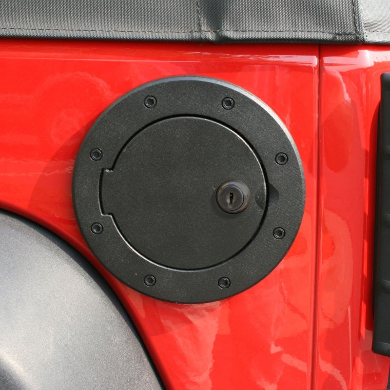 Rugged Ridge Locking Gas Cap Door Black Alum 07-18 Jeep Wrangler JK Rugged Ridge Fuel Caps AXOPROS