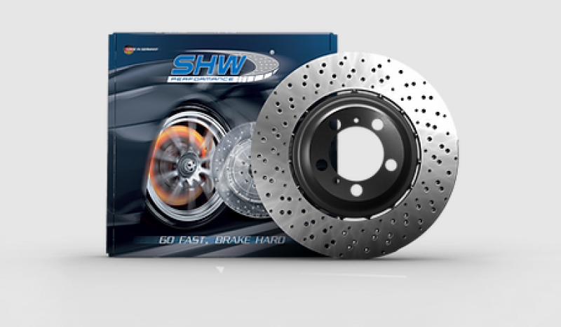 SHW 06-10 BMW M5 5.0L Left Front Cross-Drilled Lightweight Brake Rotor (34112282805) SHW Performance Brake Rotors - Drilled AXOPROS