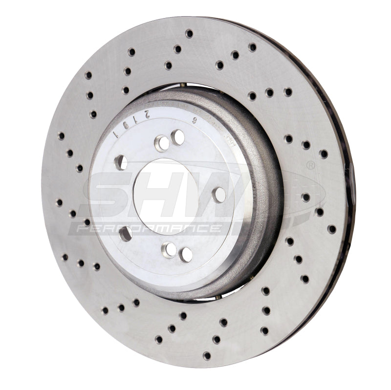SHW 08-13 BMW M3 4.0L Left Rear Cross-Drilled Lightweight Brake Rotor (34212283803) SHW Performance Brake Rotors - Drilled AXOPROS