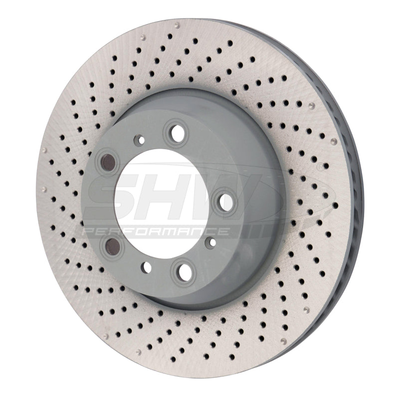 SHW 15-16 Porsche 911 Carrera 4GTS 3.8L w/o Ceramics Left Rr Drill-Dimp MB Brake Rotor (99635240502) SHW Performance Brake Rotors - Drilled AXOPROS
