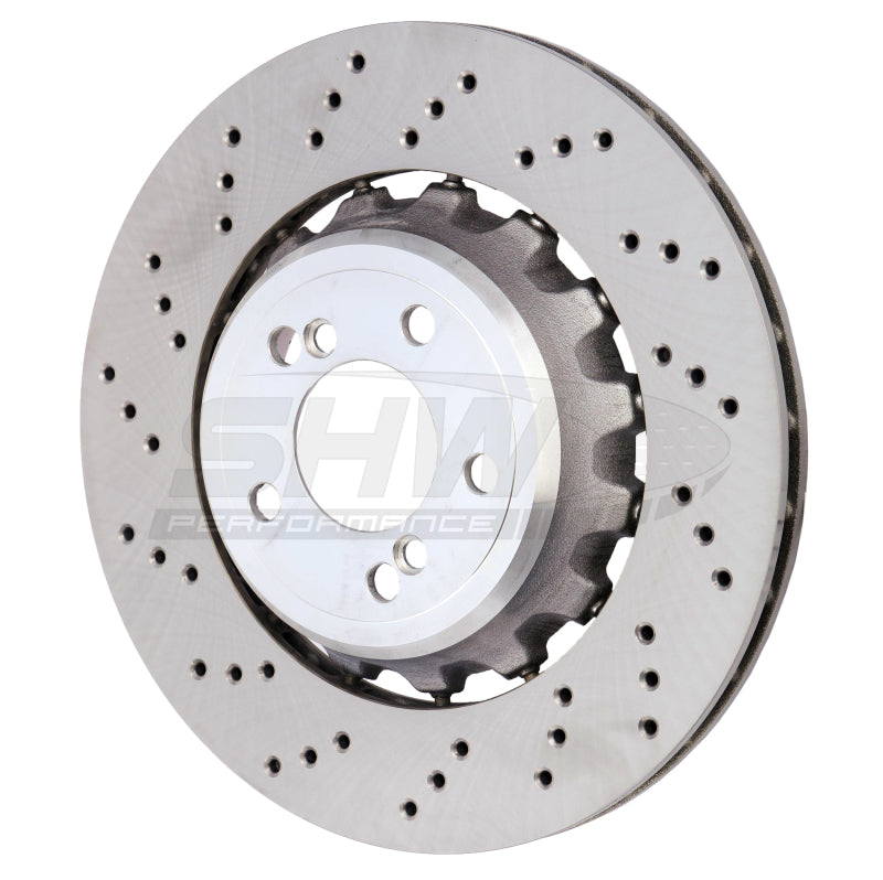 SHW 15-18 BMW M3 3.0L Left Rear Cross-Drilled Lightweight Brake Rotor (34212284811) SHW Performance Brake Rotors - Drilled AXOPROS