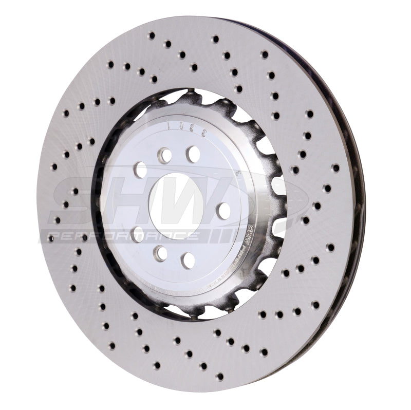 SHW 18-21 BMW M5 4.4L Right Rear Cross-Drilled Lightweight Brake Rotor (34217991104) SHW Performance Brake Rotors - Drilled AXOPROS
