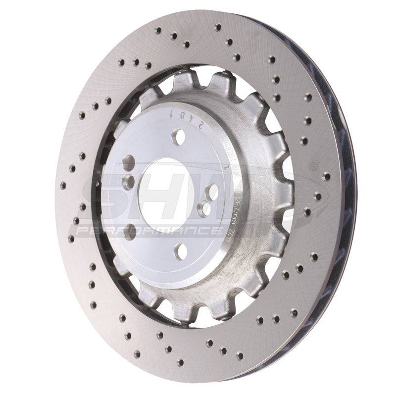 SHW 19-21 BMW M2 Competition 3.0L Right Rear Cross-Drilled Lightweight Brake Rotor (34118072020) SHW Performance Brake Rotors - Drilled AXOPROS