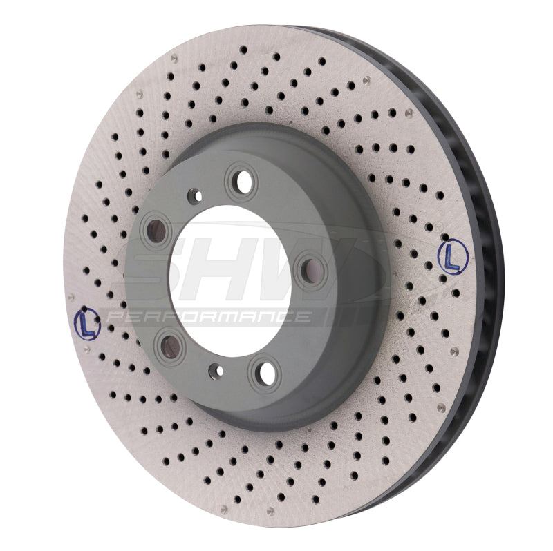 SHW 2012 Porsche 911 Carrera4 GTS 3.8L w/o Ceramic Brakes Left Frt Drill-Dimp MB Rotor (99635140904) SHW Performance Brake Rotors - Drilled AXOPROS