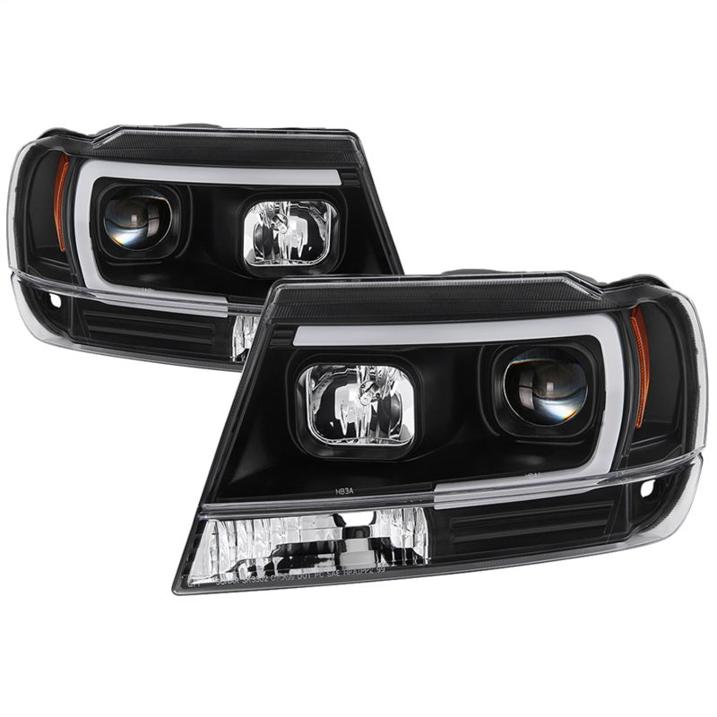 Spyder 99-04 Jeep Grand Cherokee Projector Headlights - Light Bar DRL LED - Black SPYDER Headlights AXOPROS
