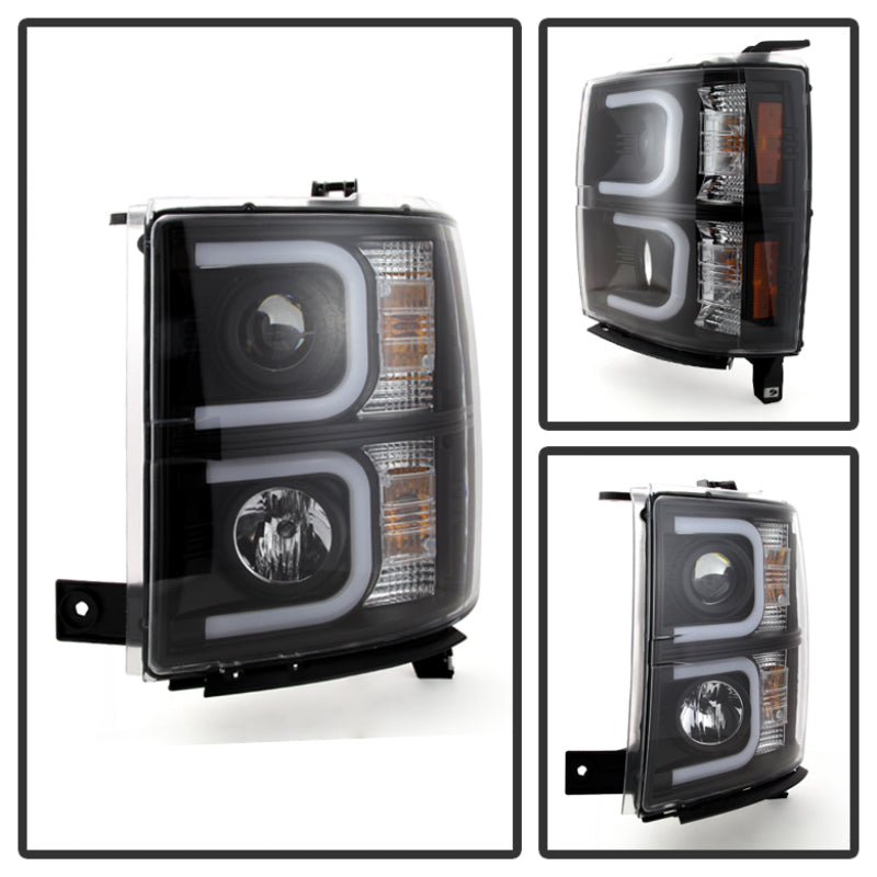 Spyder Chevy Silverado 1500 14-16 Projector Headlights Light Bar DRL Blk PRO-YD-CS14-LBDRL-BK SPYDER Headlights AXOPROS