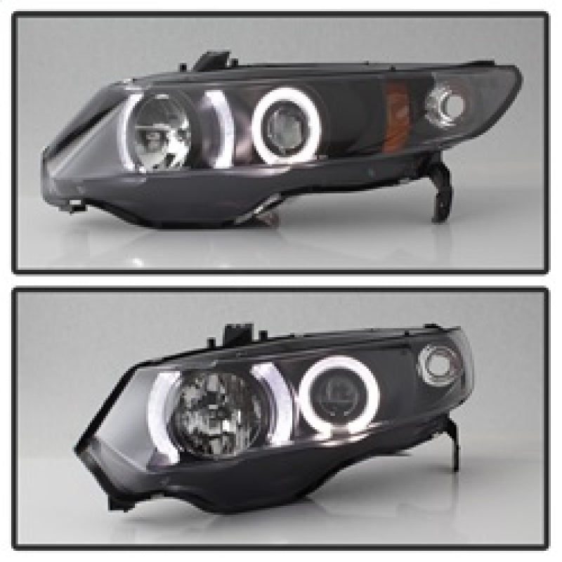 Spyder Honda Civic 06-08 2Dr Projector Headlights LED Halo Black High H1 Low H1 PRO-YD-HC06-2D-HL-BK SPYDER Headlights AXOPROS