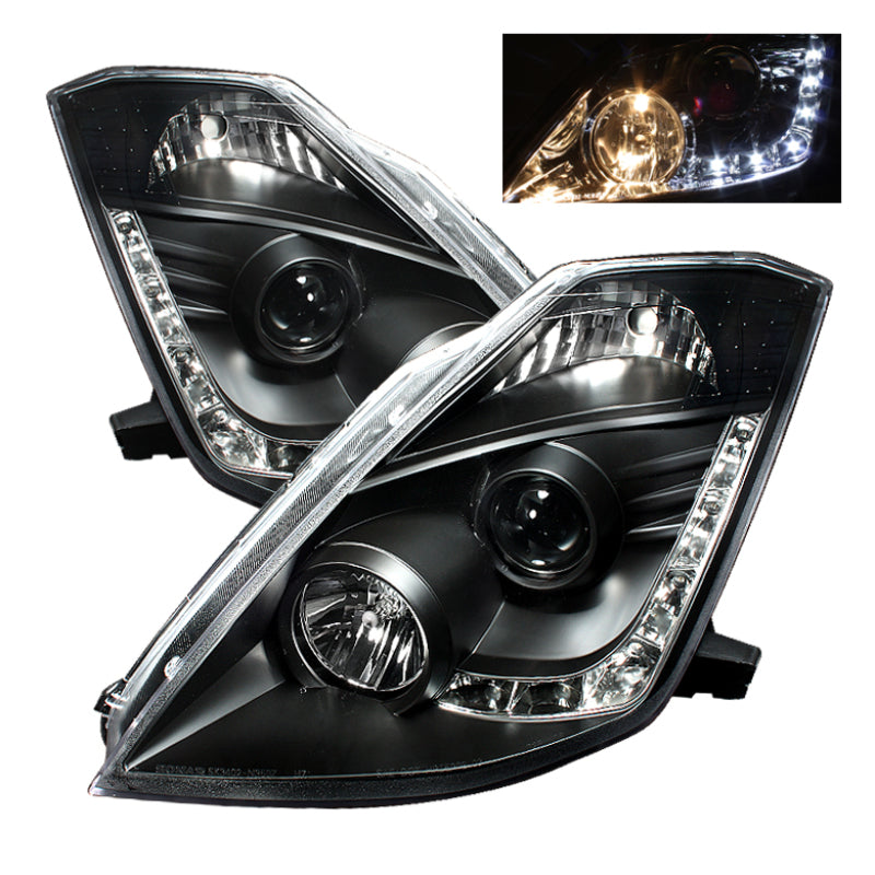 Spyder Nissan 350Z 03-05 Projector Headlights Halogen Model Only - DRL Black PRO-YD-N350Z02-DRL-BK SPYDER Headlights AXOPROS