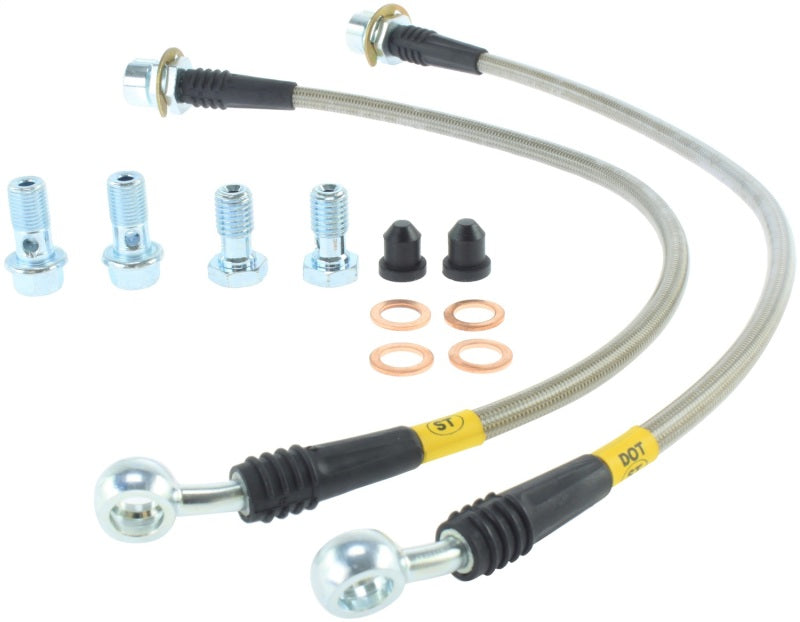 StopTech 94-02 Ford Mustang (Exc Cobra) / 03-04 Mustang Base & GT Stainless Steel Front Brake Lines Stoptech Brake Line Kits AXOPROS