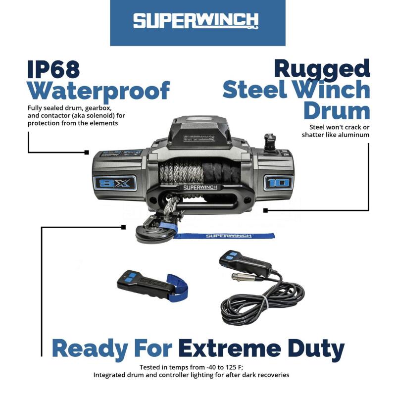 Superwinch 10000 LBS 12V DC 3/8in x 80ft Synthetic Rope SX 10000 Winch Superwinch Winches AXOPROS