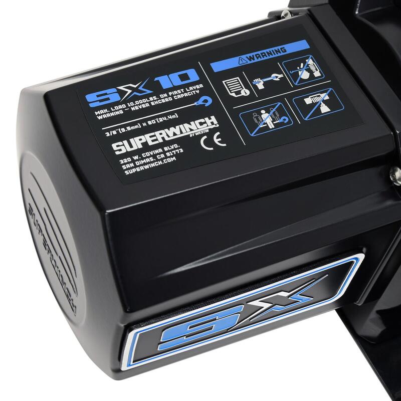 Superwinch 10000 LBS 12V DC 3/8in x 80ft Synthetic Rope SX10SR Winch - Semi Gloss Black Superwinch Winches AXOPROS