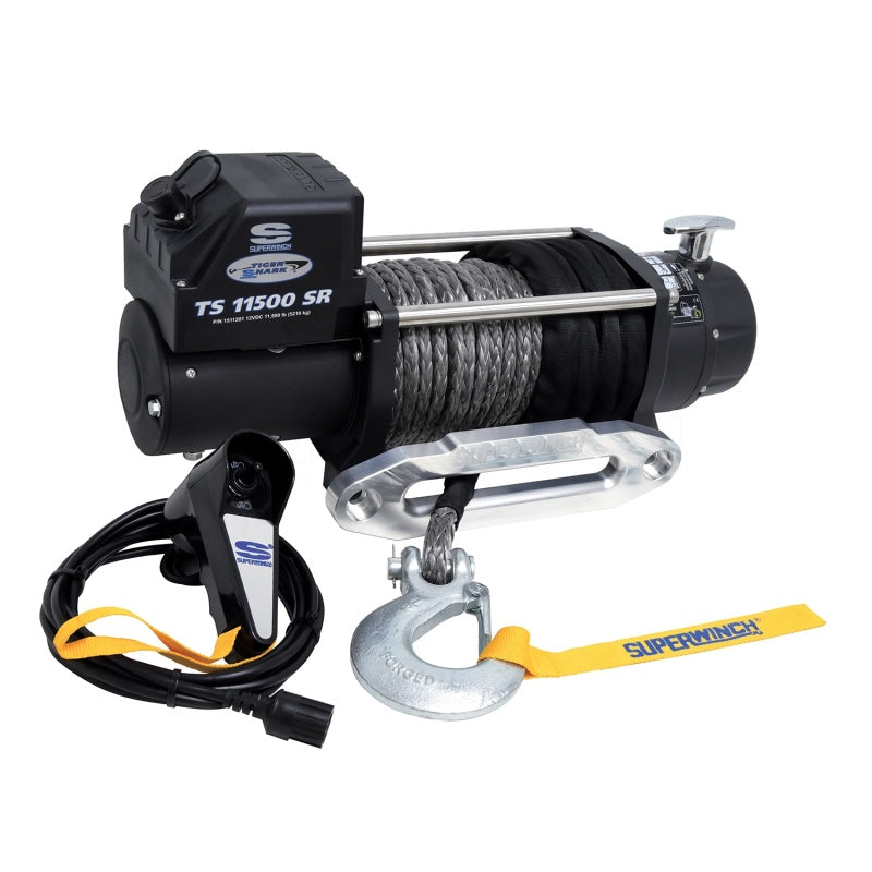 Superwinch 11500 LBS 12V DC 3/8in x 80ft Synthetic Rope Tiger Shark 11500 Winch Superwinch Winches AXOPROS