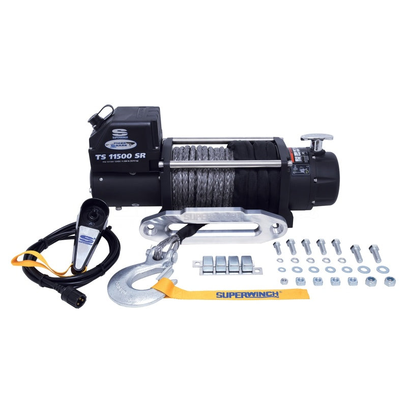 Superwinch 11500 LBS 12V DC 3/8in x 80ft Synthetic Rope Tiger Shark 11500 Winch Superwinch Winches AXOPROS