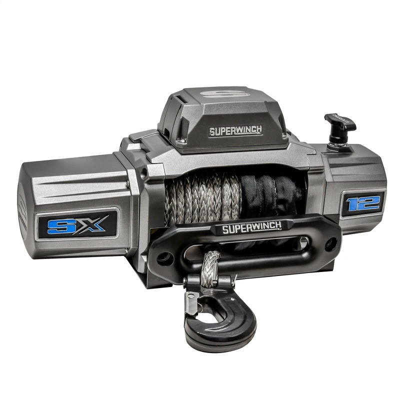 Superwinch 12000 LBS 12V DC 3/8in x 80ft Synthetic Rope SX 12000SR Winch - Graphite Superwinch Winches AXOPROS