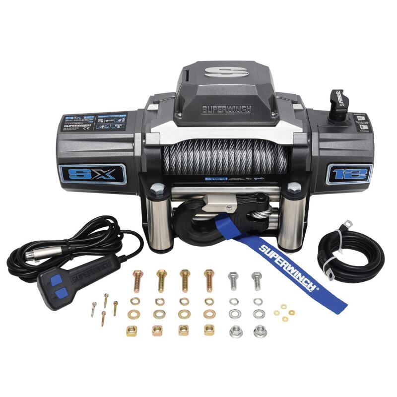 Superwinch 12000 LBS 12V DC 3/8in x 85ft Wire Rope SX 12000 Winch - Graphite Superwinch Winches AXOPROS