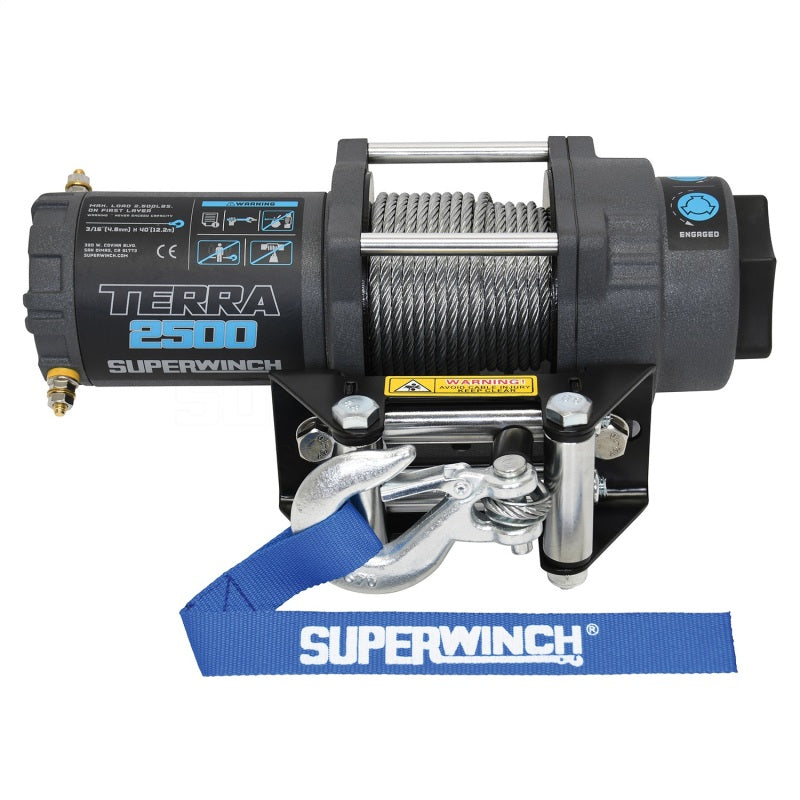 Superwinch 2500 LBS 12V DC 3/16in x 40ft Steel Rope Terra 2500 Winch - Gray Wrinkle Superwinch Winches AXOPROS