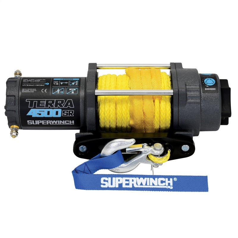 Superwinch 4500 LBS 12V DC 1/4in x 50ft Synthetic Rope Terra 4500SR Winch - Gray Wrinkle Superwinch Winches AXOPROS
