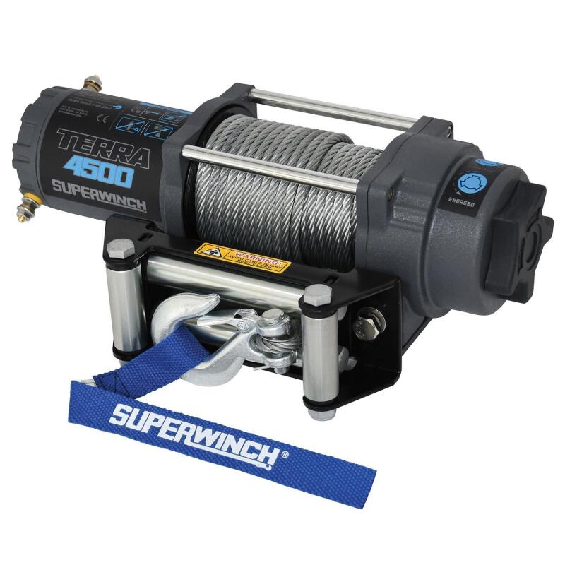 Superwinch 4500 LBS 12V DC 15/64in x 50ft Steel Rope Terra 4500 Winch - Gray Wrinkle Superwinch Winches AXOPROS
