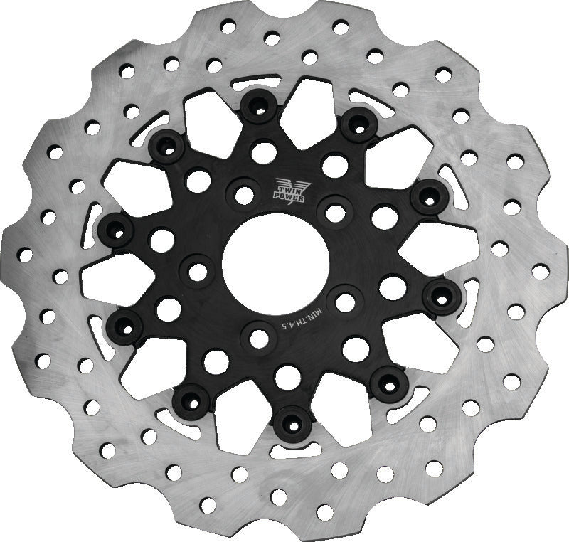 Twin Power 08-Up FLH FLT Rear 11.8 Scalloped Floating Rotor Black Mesh TwinPower Brake Rotors - OE AXOPROS