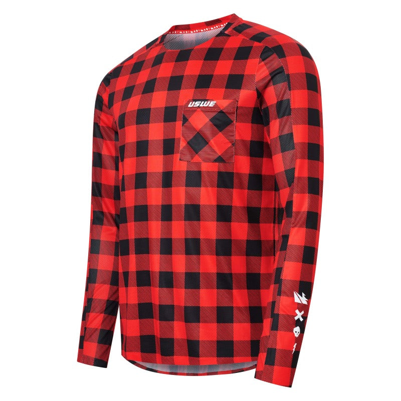 USWE Flannel Long Sleeve Lightweight Off-Road Jersey Flame Red - Large USWE Shirts AXOPROS
