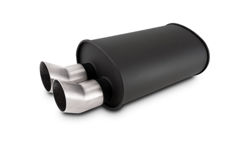 Vibrant Streetpower Flat Blk Muffler 9.5x6.75x15in Body 2.5in Inlet ID 3in Tip OD w/Dual DTM Tips Vibrant Muffler AXOPROS