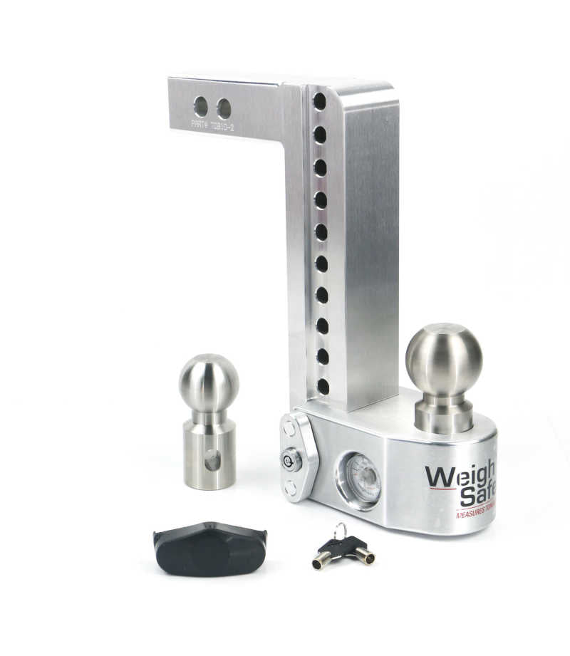 Weigh Safe 10in Drop Hitch w/Built-in Scale & 2in Shank (10K/12.5K GTWR) - Aluminum Weigh Safe Hitch Ball Mounts AXOPROS