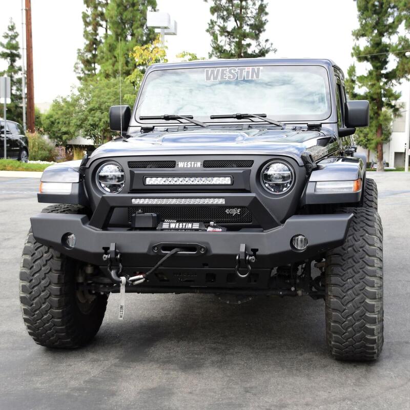 Westin 18-20 Jeep Wrangler WJ2 Full Width Front Bumper w/LED Light Bar Mount Textured Black Westin Bumpers - Steel AXOPROS