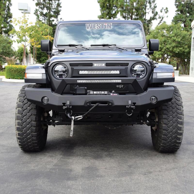 Westin 18-20 Jeep Wrangler WJ2 Full Width Front Bumper w/LED Light Bar Mount Textured Black Westin Bumpers - Steel AXOPROS