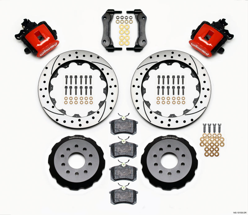 Wilwood Combination Parking Brake Rear Kit 12.88in Drilled Red Mustang 94-04 Wilwood Brake Calipers - Perf AXOPROS