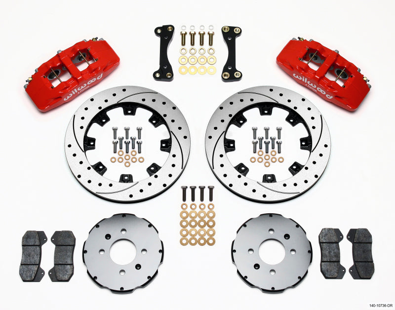 Wilwood Dynapro 6 Front Hat Kit 12.19in Drilled Red 90-99 Civic w/240 mm Disc Wilwood Big Brake Kits AXOPROS