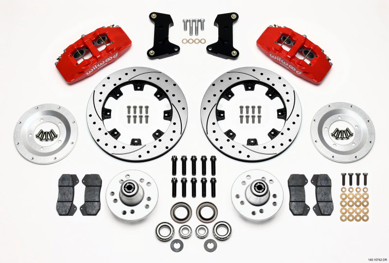 Wilwood Dynapro 6 Front Hub Kit 12.19in Drilled Red 74-80 Pinto/Mustang II Disc Spindle only Wilwood Big Brake Kits AXOPROS