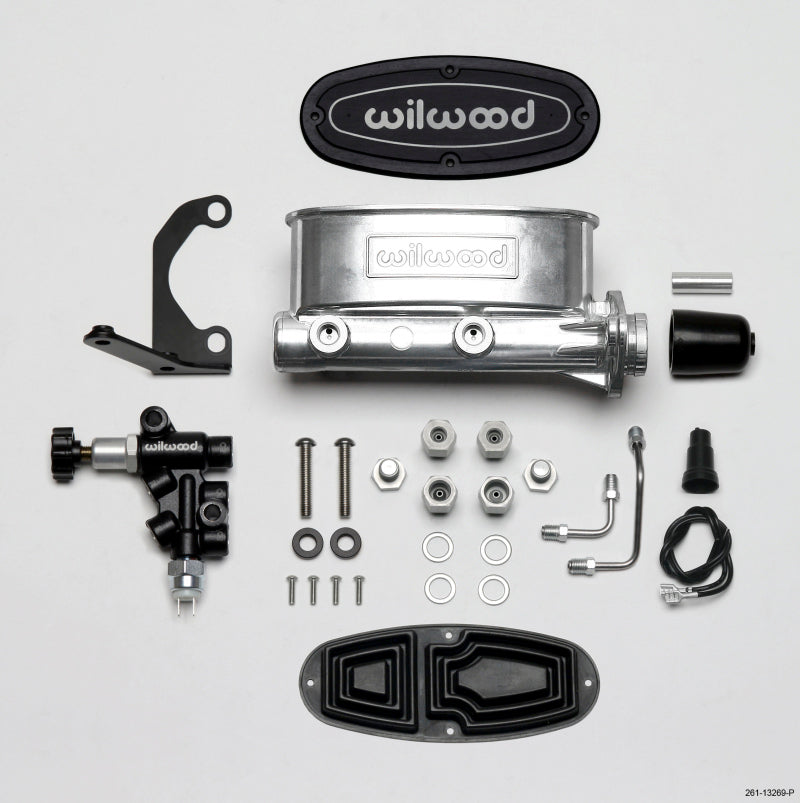 Wilwood HV Tandem M/C Kit w L/H Bracket & Prop Valve - 1in Bore Ball Burnished Wilwood Brake Master Cylinder AXOPROS
