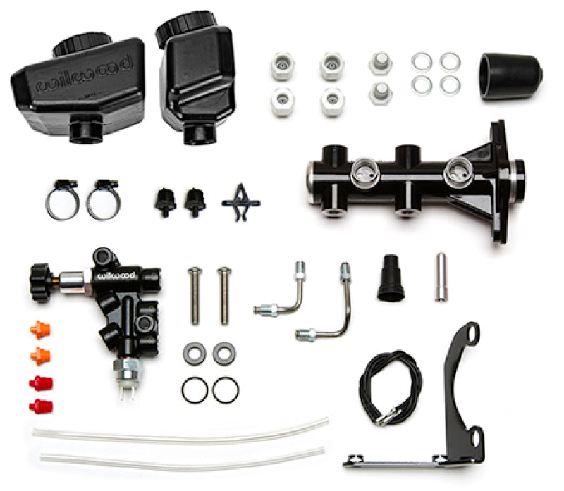 Wilwood Remote Tandem M/C Kit w/Brkt and Valve - 1.12in Bore Black Wilwood Brake Master Cylinder AXOPROS