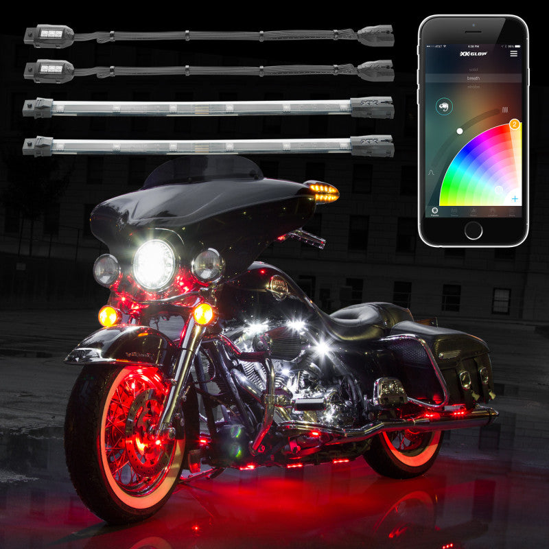 XK Glow Strip Million Color XKCHROME Smartphone App ATV/Motorcycle LED Light Kit 6xPod + 2x10In XKGLOW Light Accessories and Wiring AXOPROS